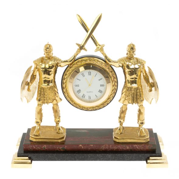 Часы &amp;quot;Гладиаторы&amp;quot; из яшмы и долерита 16,5х7х16,5 см 129263