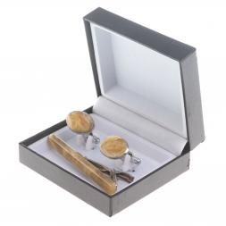 Набор запонки овальные и зажим для галстука камень оникс