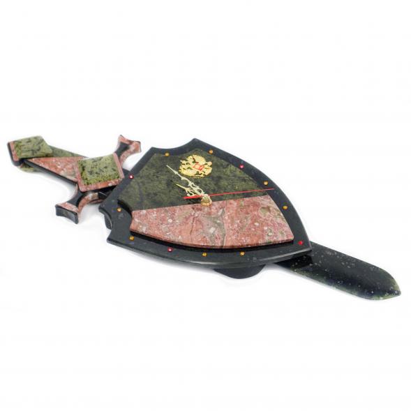 Настенные часы &amp;quot;Щит и меч&amp;quot; змеевик креноид 117246