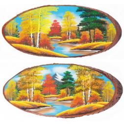 Панно на срезе дерева "Осень" горизонтальное 60-65 см каменная крошка