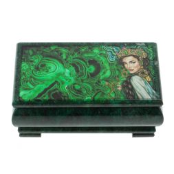 Шкатулка "Хозяйка медной горы. Малахит" из змеевика 16х8х7,5 см