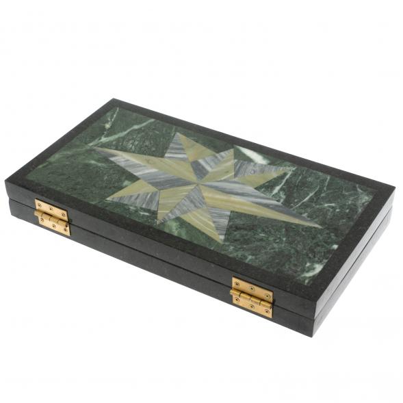 Каменные нарды &amp;quot;Роза ветров&amp;quot; серый мрамор и офиокальцит 129610