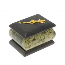 Шкатулка &amp;quot;Ящерица в стразах&amp;quot; из змеевика 7,5х5,5х5,5 см