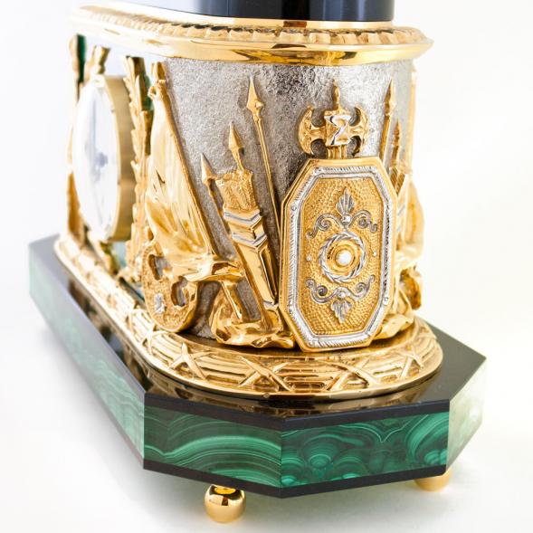 Каминные часы &amp;quot;Юрий Долгорукий&amp;quot; камень малахит Златоуст 113525