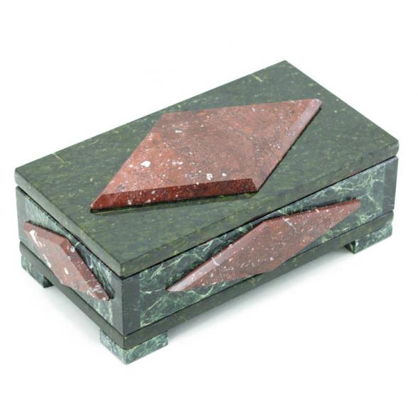 Каменная шкатулка &amp;quot;Ромб&amp;quot; большой змеевик креноид 19х10х7,5 см 112185