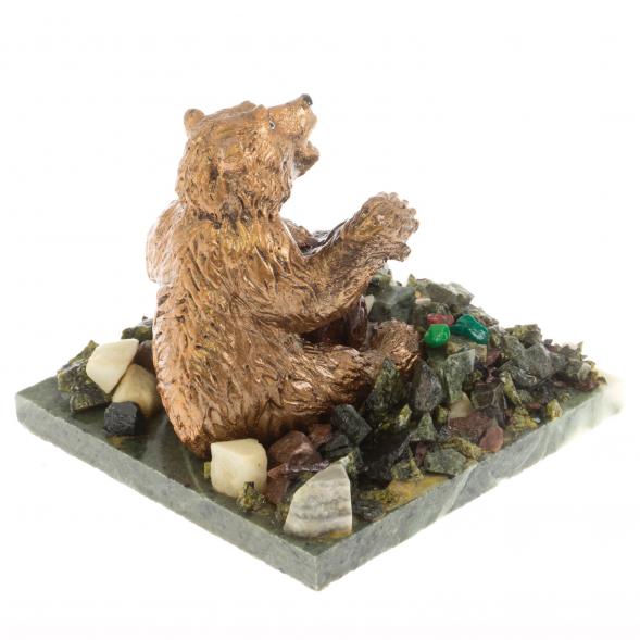 Сувенир &amp;quot;Медведь, играющий на пне&amp;quot; змеевик 116524