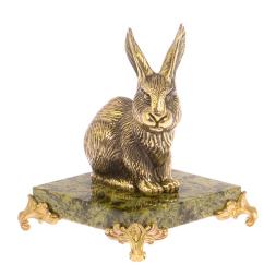 Статуэтка из бронзы &amp;quot;Кролик&amp;quot; на подставке из змеевика