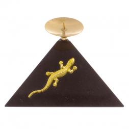 Подсвечник треугольный "Ящерица на горке" прямая из черного змеевика
