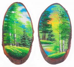 Панно на срезе дерева &amp;quot;Лето&amp;quot; вертикальное 40-45 см каменная крошка