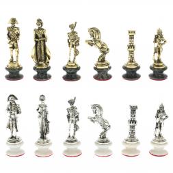 Шахматы "Отечественная война 1812 г." на подставках доска 40х40 см мрамор змеевик