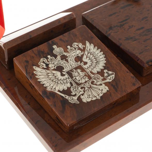 Письменный набор &amp;quot;Куб с картой РФ&amp;quot; камень обсидиан 122376