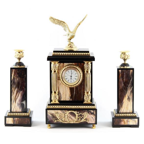Каминные часы с подсвечниками &amp;quot;Орел&amp;quot; бронза яшма 113132