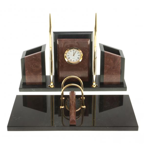 Письменный набор &amp;quot;Канцелярский&amp;quot; с часами камень лемезит 124048