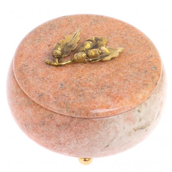 Шкатулка с декором из бронзы &amp;quot;Желуди&amp;quot; камень розовый мрамор 15х15х9 см 125511