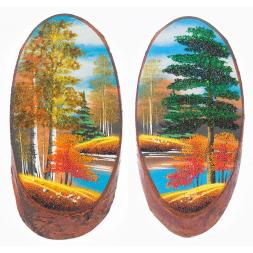 Панно на срезе дерева &amp;quot;Осень&amp;quot; вертикальное 40-45 см каменная крошка