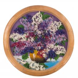 Картина с рисунком из камня &amp;quot;Сирень в горшке&amp;quot; на тарелке 40 см из дерева