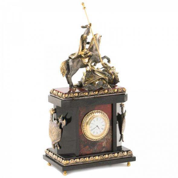 Каминные часы из яшмы и бронзы &amp;quot;Георгий Победоносец&amp;quot; 113572