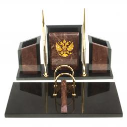 Письменный набор &amp;quot;Канцелярский&amp;quot; с гербом камень лемезит