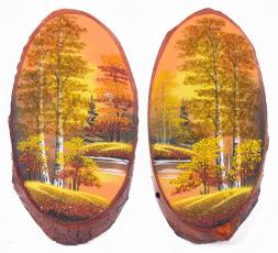 Панно на срезе дерева &amp;quot;Осень золотая&amp;quot; вертикальное 40-45 см каменная крошка