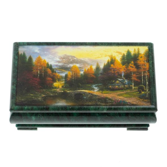 Шкатулка &amp;quot;Домик в осеннем лесу&amp;quot; из змеевика 16х8х7,5 см 128286
