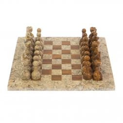 Шахматы из камня "Дебют" оникс, ракушечник доска 25х25 см