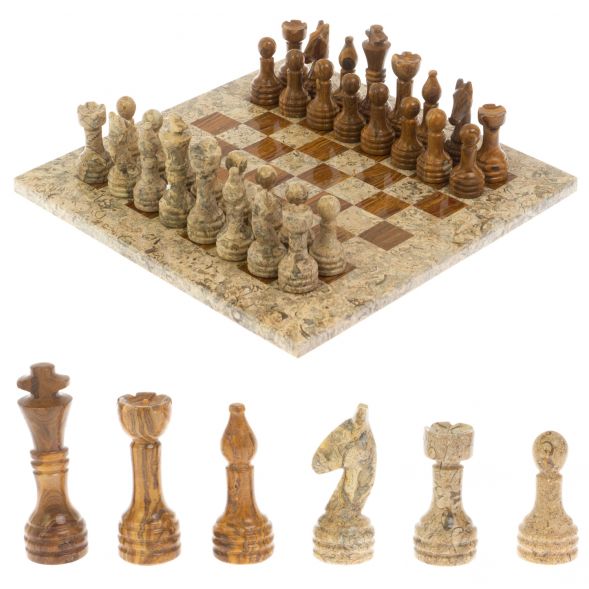 Шахматы из камня &amp;quot;Дебют&amp;quot; оникс, ракушечник доска 25х25 см 128887