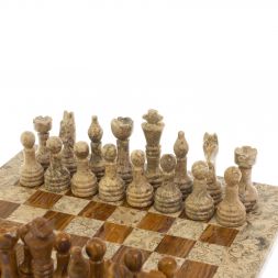 Шахматы из камня "Дебют" оникс, ракушечник доска 25х25 см
