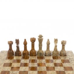Шахматы из камня "Дебют" оникс, ракушечник доска 25х25 см