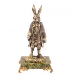 Статуэтка из бронзы &amp;quot;Кролик во фраке&amp;quot; на подставке из змеевика