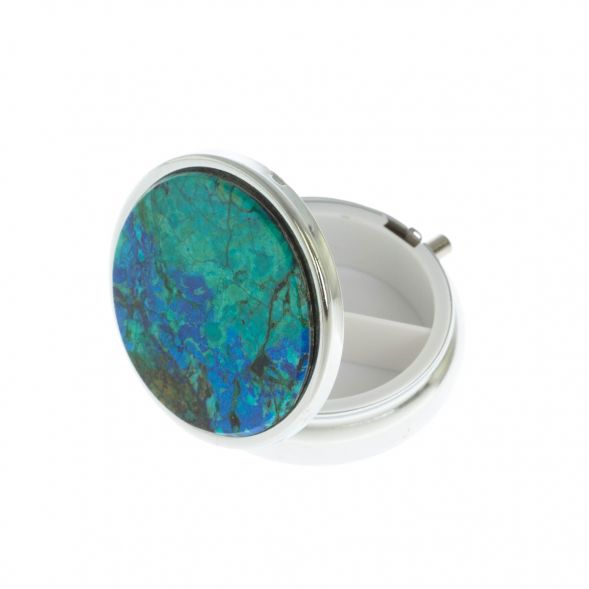 Таблетница на 3 отделения камень азурит цвет серебро 129107