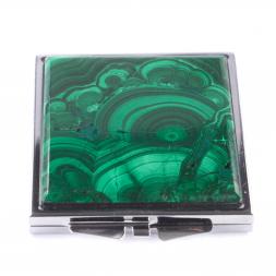 Зеркало квадратное карманное из малахита цвет серебро