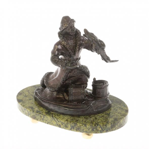 Бронзовая статуэтка &amp;quot;Емеля&amp;quot; на подставке из змеевика 129883