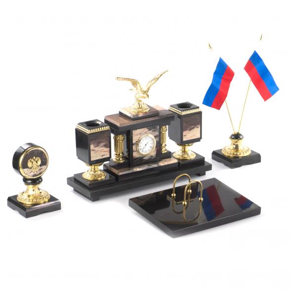 Настольный набор &amp;quot;Парящий орел&amp;quot; из яшмы и бронзы 113453