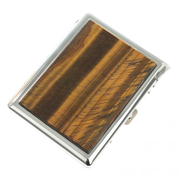 Портсигар на 10 сигарет с зажигалкой камень тигровый глаз 123429