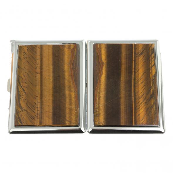 Портсигар на 10 сигарет с зажигалкой камень тигровый глаз 123429