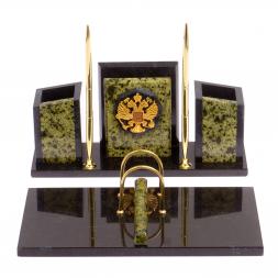 Письменный набор &amp;quot;Канцелярский&amp;quot; с гербом камень змеевик