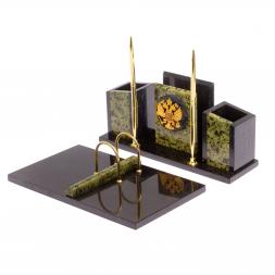 Письменный набор &amp;quot;Канцелярский&amp;quot; с гербом камень змеевик