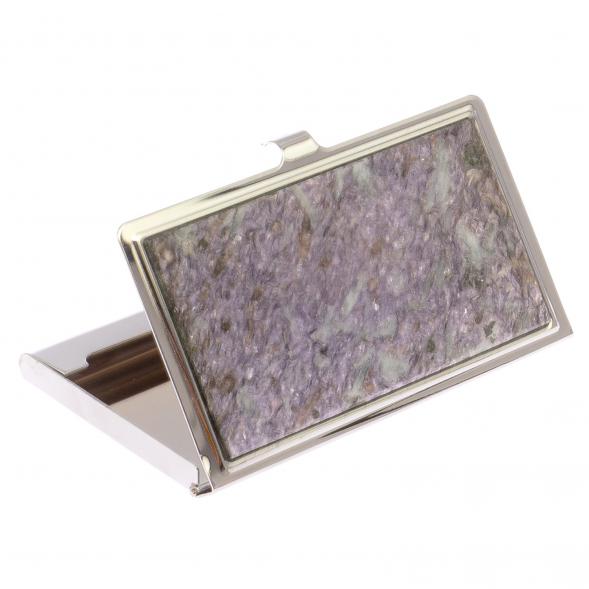 Карманная визитница камень лепидолит цвет серебро 125740