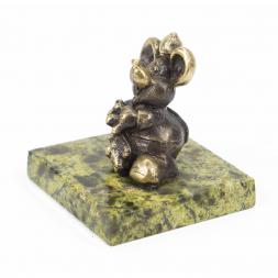 Статуэтка из бронзы на подставке из змеевика &amp;quot;Мышка толстая&amp;quot;