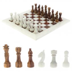 Каменные шахматы &amp;quot;Игрок&amp;quot; из белого мрамора и оникса 38х38 см