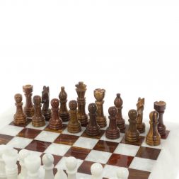 Каменные шахматы &amp;quot;Игрок&amp;quot; из белого мрамора и оникса 38х38 см
