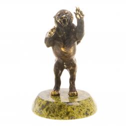 Статуэтка из бронзы "Тигр в прыжке" на подставке из змеевика