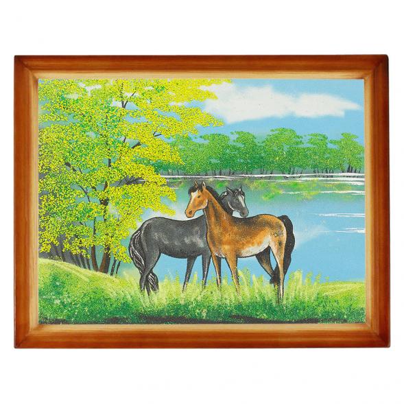 Картина &amp;quot;Пара лошадей&amp;quot; багет дерево 36х46 см, каменная крошка 112473