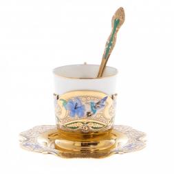 Кофейная пара &amp;quot;Колибри&amp;quot; с рисунком эмалью 80 мл Златоуст