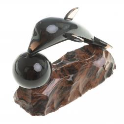 Сувенир фигурка &amp;quot;Дельфин с шаром&amp;quot; камень обсидиан