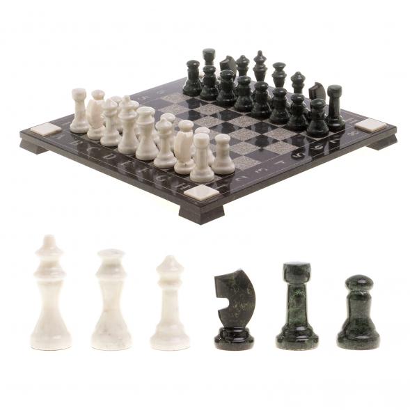 Шахматы с гравировкой &amp;quot;Турнирные&amp;quot; доска 36х36 см белый мрамор, змеевик 124607