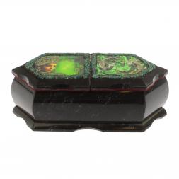 Шкатулка "Хозяйка медной горы / Две ящерицы" 20х10х7,5 см черный змеевик