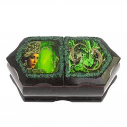 Шкатулка "Хозяйка медной горы / Две ящерицы" 20х10х7,5 см черный змеевик