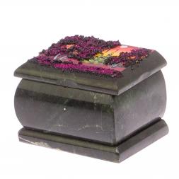 Шкатулка с росписью на крышке &amp;quot;Рассвет&amp;quot; из черного змеевика 8х6х5,5 см