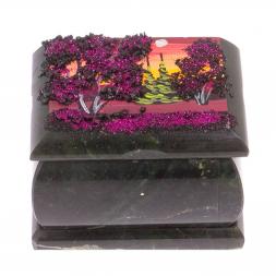 Шкатулка с росписью на крышке &amp;quot;Рассвет&amp;quot; из черного змеевика 8х6х5,5 см